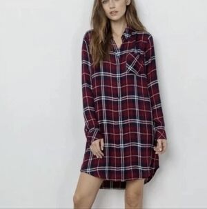 Rails Burgundy and Navy Long Shirt Sleeve Dress Sz.M